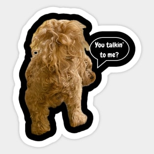 Talk to the tail! Doodle dog with attitude. For dark background. Sticker